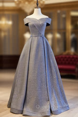 A-Line Gray Off the Shoulder Evening Prom Dresses