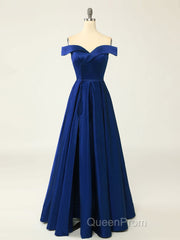 A-Line Green Off Shoulder Long Evening Prom Dresses, Green Formal Evening Dresses