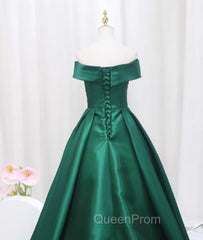A-line Green Satin Sweetheart Evening Dresses, Green Long Evening Dresses Evening Prom Dresses