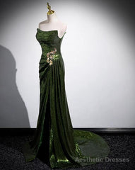 A-line Green Sequins Mermaid Long Party Dress, Mermaid Sequins Green Prom Dress