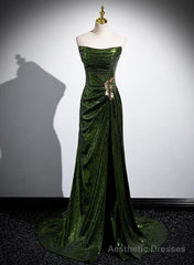 A-line Green Sequins Mermaid Long Party Dress, Mermaid Sequins Green Prom Dress