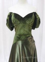 A-Line Green Sweetheart Velvet Long Party Dresses, Green Evening Dresses Evening Prom Dresses