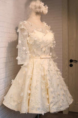 A-Line Half Sleeves Tulle Homecoming Dresses With Appliques