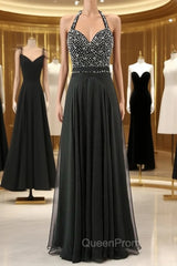 A-Line Halter Backless Chiffon Bridesmaid Dresses With Beading