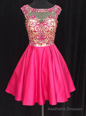 A-line Illusion Cap-sleeve Rhinestone Sweet Little Homecoming Dresses