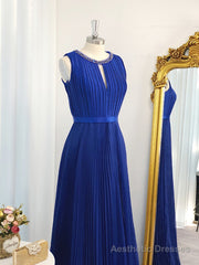 A-line Jewel Ruffles Floor-Length Chiffon Dress