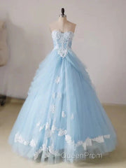 A-Line Lace Chicken Heart Collar Blue Long Ball Dresses Sky Blue Evening Prom Dresses