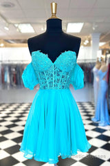 A Line Lace Off the Shoulder Homecoming Dress with Appliques