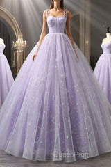 A Line Lilac Tulle Long Evening Prom Dresses, Lilac Long Formal Evening Dresses