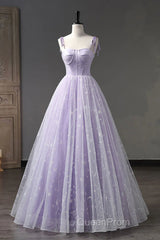 A Line Lilac Tulle Long Evening Prom Dresses, Lilac Long Formal Evening Dresses