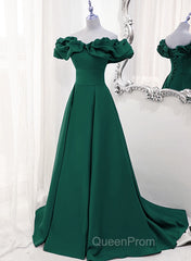 A-Line Off Shoulder Floor Length A-Line Long Evening Prom Dresses, Green Sweetheart Party Dresses