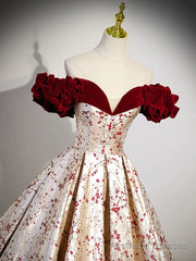 A-Line Off Shoulder Satin Champagne Long Prom Dress, Champagne Long Formal Dress