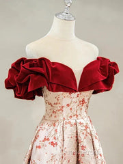 A-Line Off Shoulder Satin Long Evening Prom Dresses Evening Dresses Elegant Beautiful