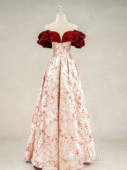 A-Line Off Shoulder Satin Long Evening Prom Dresses Evening Dresses Elegant Beautiful