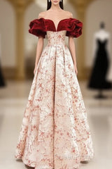 A-Line Off Shoulder Satin Long Evening Prom Dresses Evening Dresses Elegant Beautiful