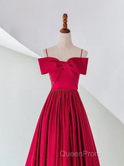 A-Line Off Shoulder Satin Red Long Evening Prom Dresses, Red Evening Dresses