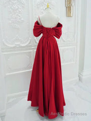 A-Line Off Shoulder Satin Red Long Prom Dress, Red Long Formal Dress