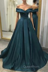 A-line Off the Shoulder Long Evening Prom Dresses Satin Formal Evening Gowns