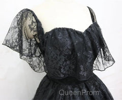 A-Line Off The Shoulder Short Black Lace Homecoming Dresses