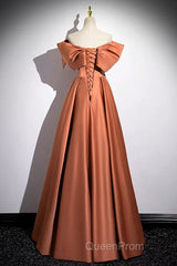 A-Line Orange Satin Beaded Sweetheart Evening Prom Dresses, Orange Long Evening Dresses