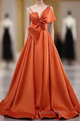 A Line Orange Satin Evening Prom Dresses Sweet Bow Birthday Party Dresses