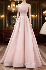 A Line Pink Long Evening Prom Dresses, Evening Pink Bridesmaid Dresses
