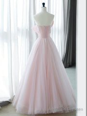 A-Line Pink Organza Long Prom Dress, Pink Long Formal Dress