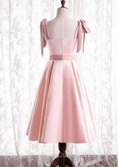 A-Line Pink Satin Short Party Dresses Homecoming Dresses With Tie Shoulders