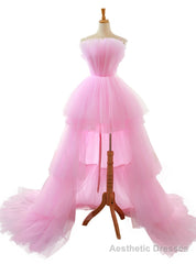 A-line Pink Spaghetti Straps  Tulle Backless Wedding Dress