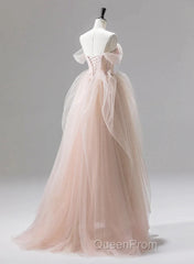 A-Line Pink Tulle Sweetheart Evening Prom Dresses Party Dresses, Pink Tulle Evening Dresses