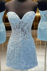 A-Line Princess Lace Applique Sweetheart Sleeveless Tight Bra Short Homecoming Dresses