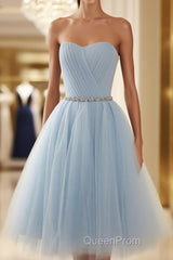 A-Line/Princess Scoop Short/Mini Tulle Homecoming Dresses With Beading