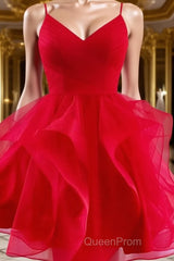 A-Line/Princess Spaghetti Straps Short/Mini Tulle Homecoming Dresses With Ruffles