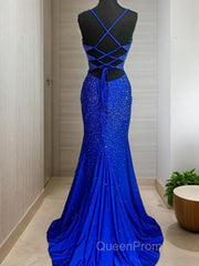 A-Line/Princess Spaghetti Straps Sweep Train Silk like Satin Evening Prom Dresses With Ruffles