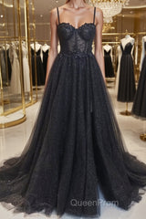 A-Line/Princess Sweetheart Sweep Train Evening Prom Dresses With Leg Slit