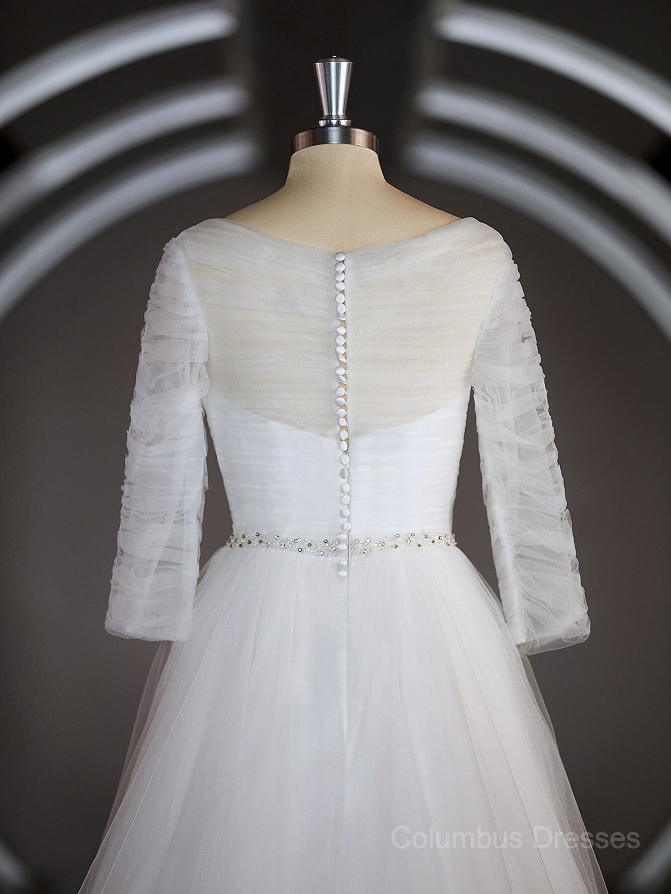 Wedding Dress Shoulder, A-Line/Princess Sweetheart Sweep Train Tulle Wedding Dresses with Ruffles