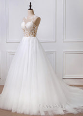 A-Line/Princess Tulle Appliques Lace Wedding Dresses