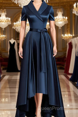 A-Line/Princess V-neck Asymmetrical Satin Mother of the Bride Dresses With Belt/Sash
