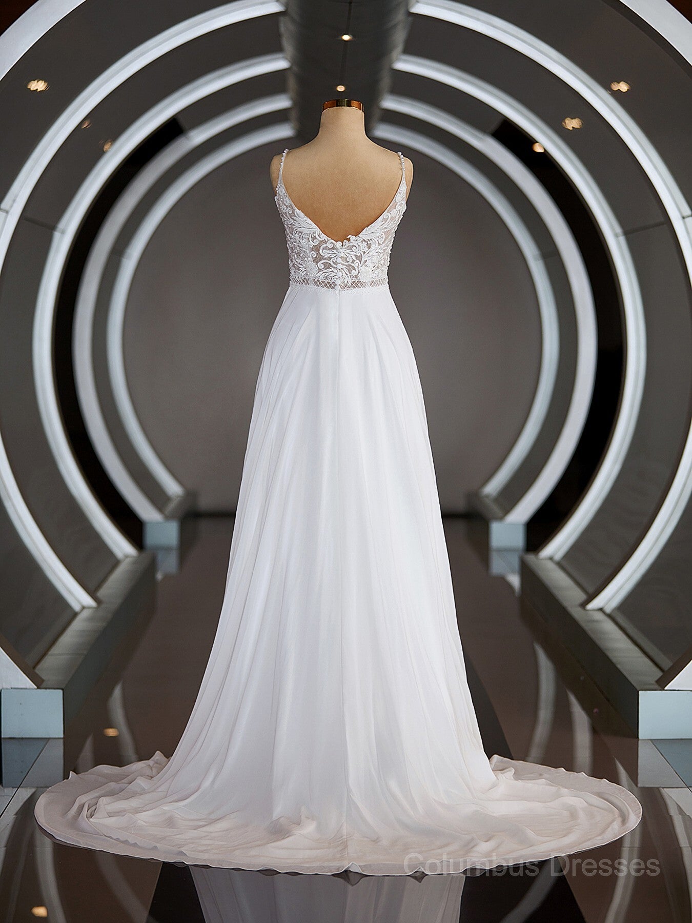 Wedding Dresses Classic, A-Line/Princess V-neck Court Train Chiffon Wedding Dresses with Leg Slit