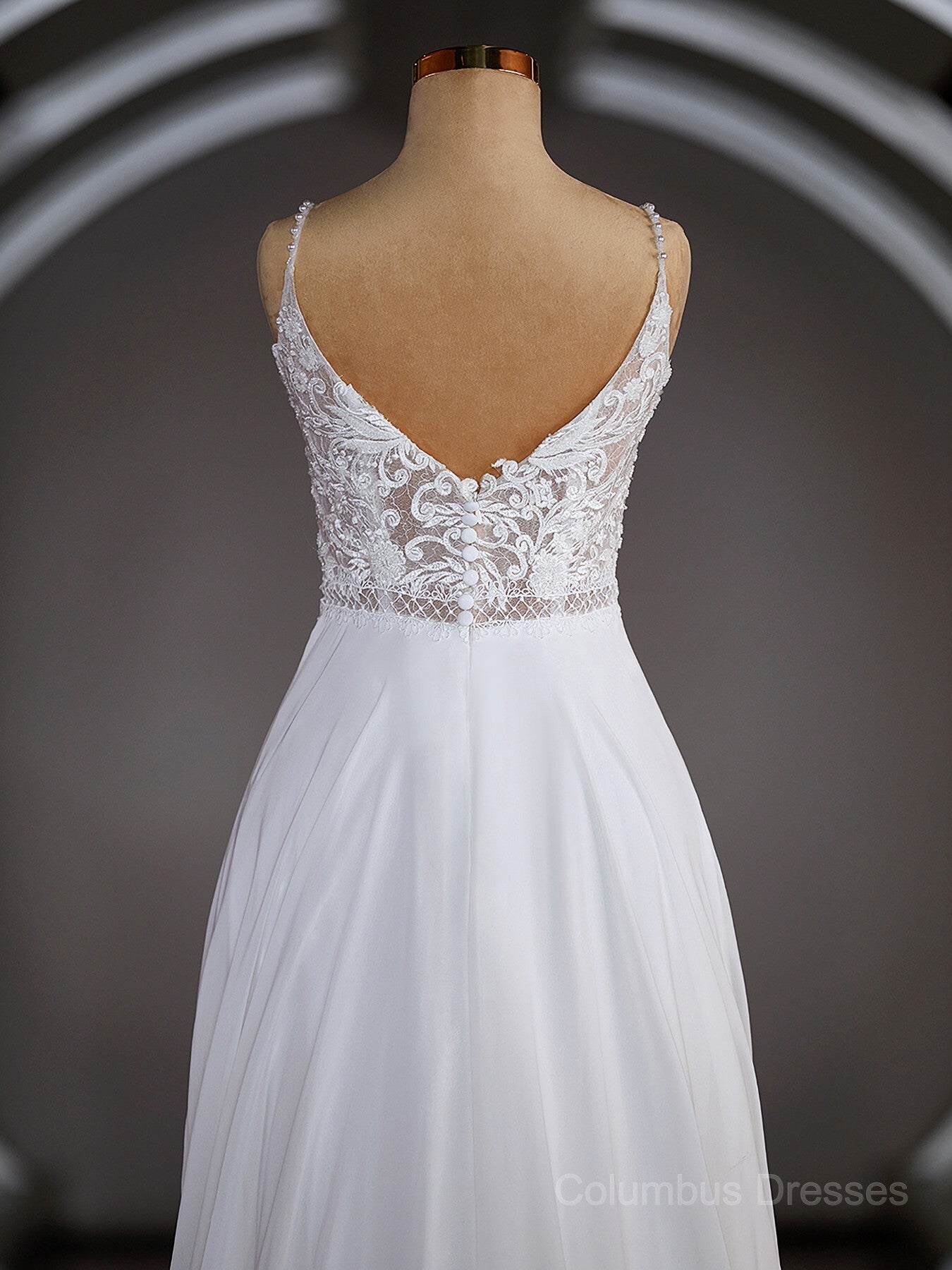 Wedding Dress Classic, A-Line/Princess V-neck Court Train Chiffon Wedding Dresses with Leg Slit