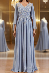 A-Line/Princess V-neck Floor-Length Chiffon Mother of the Bride Dresses With Appliques Lace