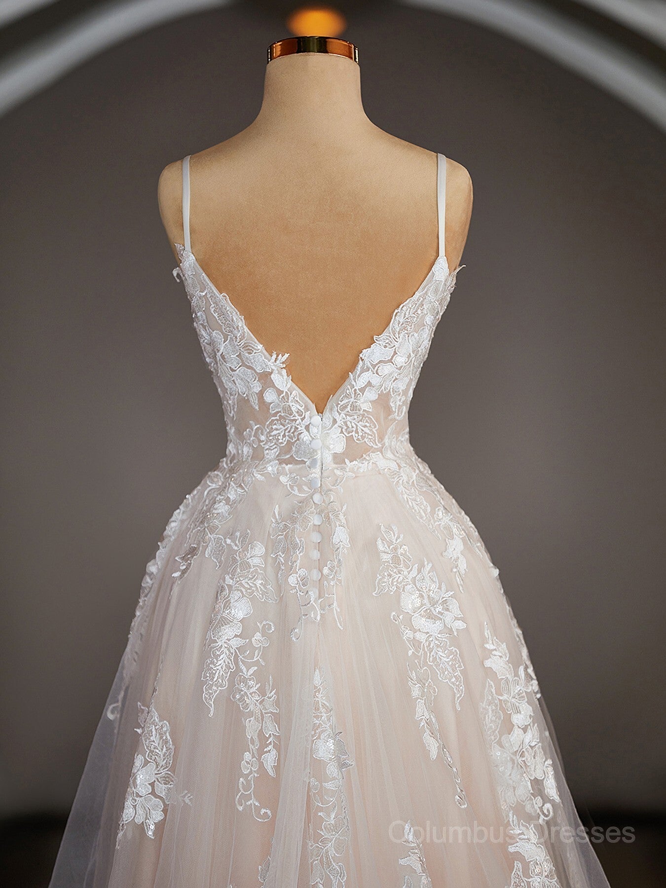Wedding Dress Lace Sleeve, A-Line/Princess V-neck Sweep Train Lace Wedding Dresses with Appliques Lace