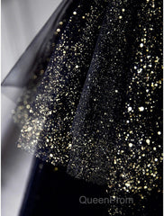 A-Line Evening Prom Dresses Black Dresses Dresses Formal Birthday Floor Length Sleeveless Strapless Tulle With Ruched Sequin