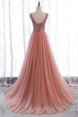 A-Line Evening Prom Dresses Elegant Dresses Party Wear Court Train Sleeveless V Neck Polyester With Pearls Embroidery