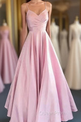 A-Line Evening Prom Dresses Minimalist Dresses Formal Wedding Guest Floor Length Sleeveless V Neck Bridesmaid Dresses Stretch Satin Backless