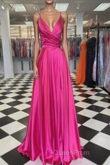 A-Line Evening Prom Dresses Sexy Dresses Formal Floor Length Sleeveless Spaghetti Strap Bridesmaid Dresses Charmeuse With Slit