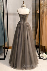 A-Line Evening Prom Dresses Sexy Dresses Formal Floor Length Sleeveless Strap Tulle With Pleats Crystals