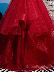 A-Line Evening Prom Dresses Sexy Dresses Party Wear Floor Length Sleeveless Spaghetti Strap Tulle With Ruffles