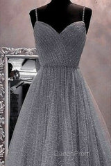 A-Line Evening Prom Dresses Sparkle & Shine Dresses Party Dresses Birthday Floor Length Sleeveless Spaghetti Strap Tulle With Glitter Crystals