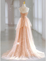 A-Line Evening Prom Dresses Sparkle & Shine Dresses Sweet 16 Birthday Floor Length Sleeveless Sweetheart Tulle With Sequin